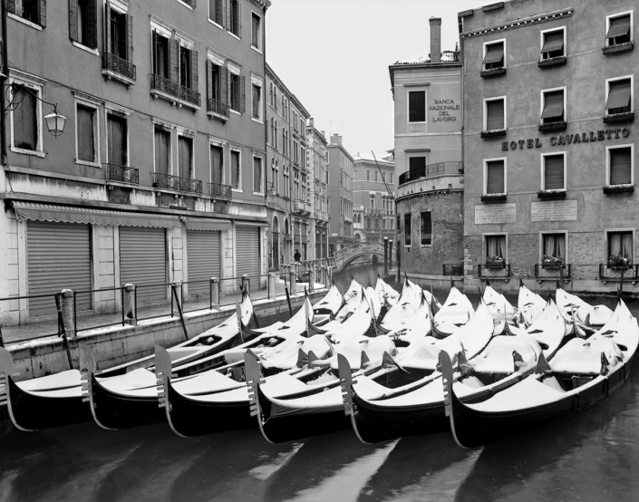 Gondolas with snow Rio de San Pantalon Scuola Grande San Marco Venezia
